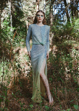 Moon Long-Sleeved Open Back Sequin Maxi Dress