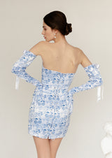 Porcelain Doll Gloved Corset Satin Mini Dress