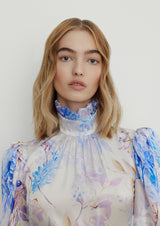 Rose High-Neck Silk Midi Dress