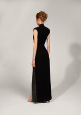 Silene Crystal Mesh Matte Crepe Maxi Dress