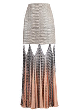 Structured Fringed Cut-Out Silk Maxi Skirt