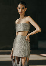 Structured Fringed Cut-Out Silk Maxi Skirt