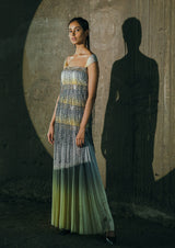 Tiered Fringed Chiffon Maxi Dress