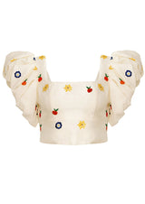 Al Fresco Embroidered Linen Crop Top