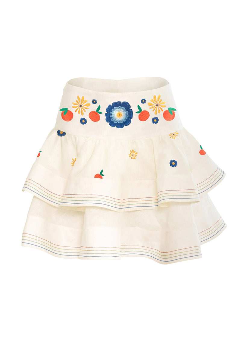 Al Fresco Embroidered Linen Mini Skirt