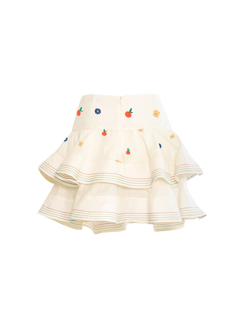 Al Fresco Embroidered Linen Mini Skirt