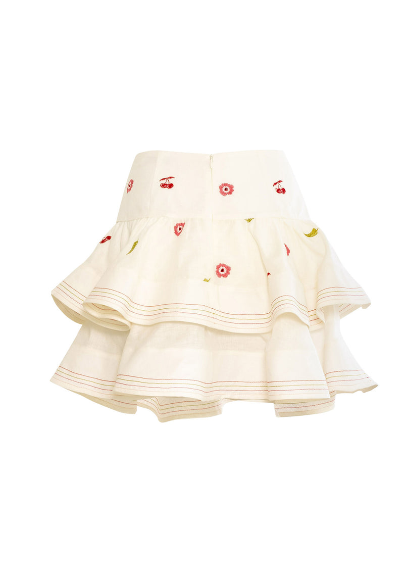 Al Fresco Embroidered Linen Mini Skirt 