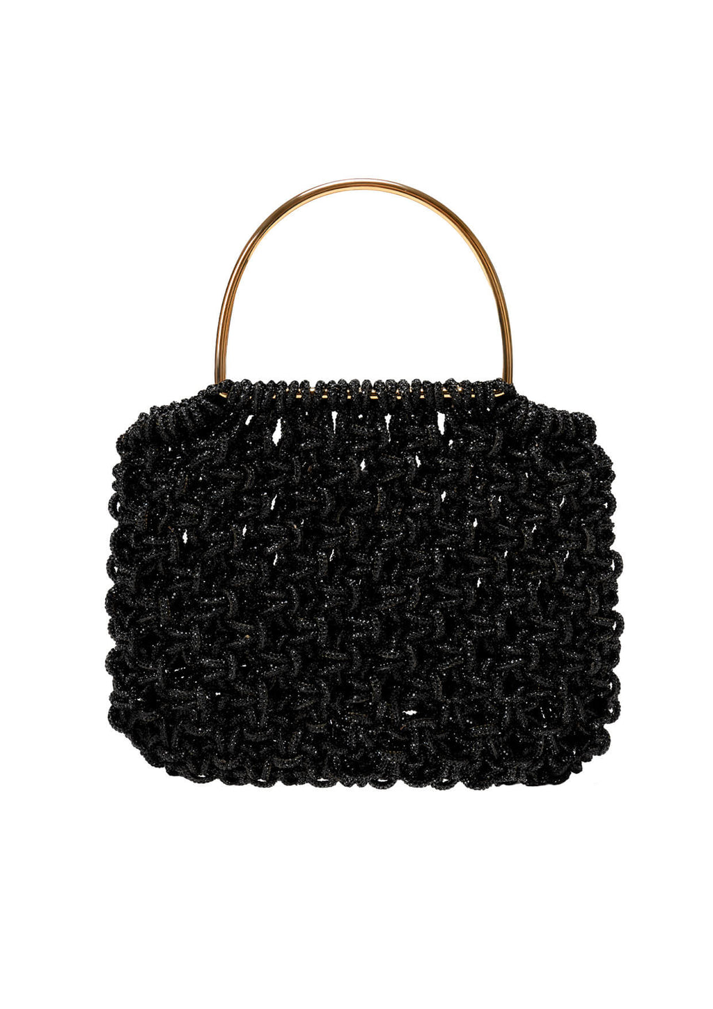 Hibourama - Alice Crystal-Studded Woven Metallic Handle Handbag 