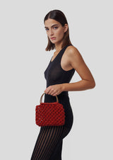 Alice Crystal-Studded Woven Metallic Handle Handbag