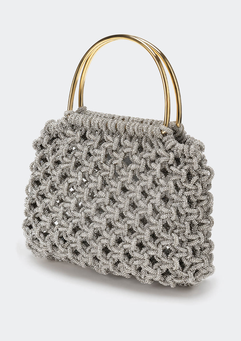Alice Crystal-Studded Woven Metallic Handle Handbag