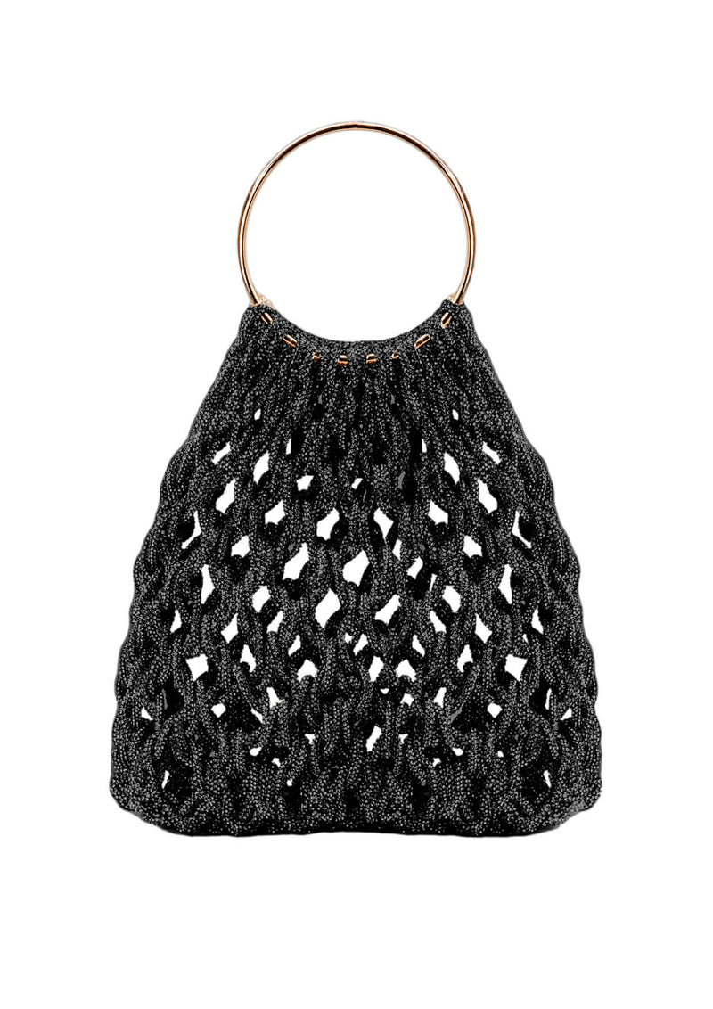 Ambra Ring-Handle Crystal Woven Handbag