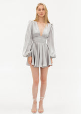 Ancolie Silk V-Neck Long-Sleeved Mini Dress