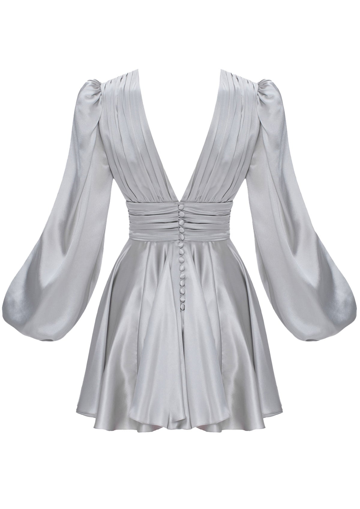 YVON - Ancolie Silk V-Neck Long-Sleeved Mini Dress  MADAMVOYAGE