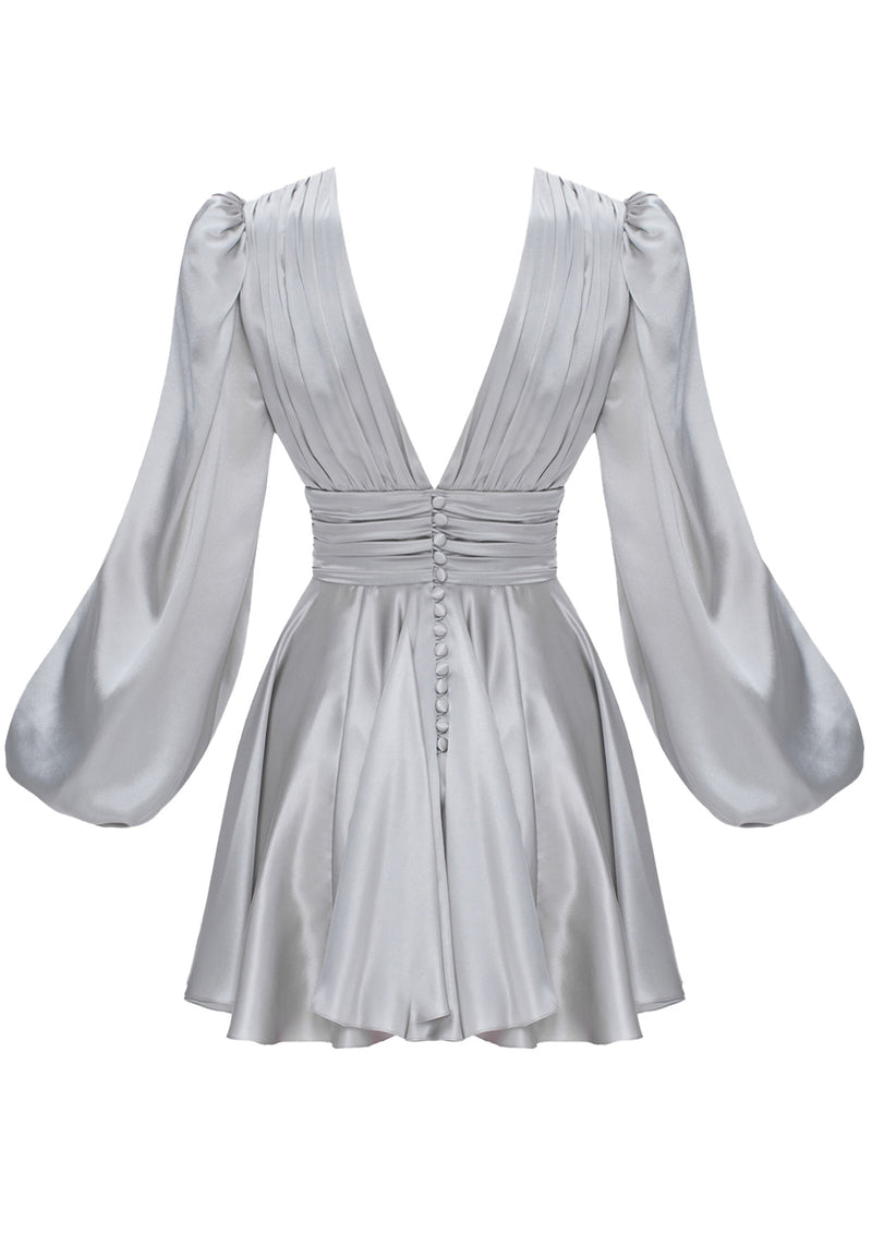 Ancolie Silk V-Neck Long-Sleeved Mini Dress