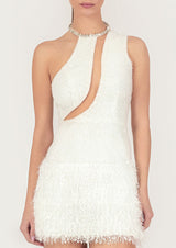 Asymmetric Crystal Sequin Feathered Mini Dress