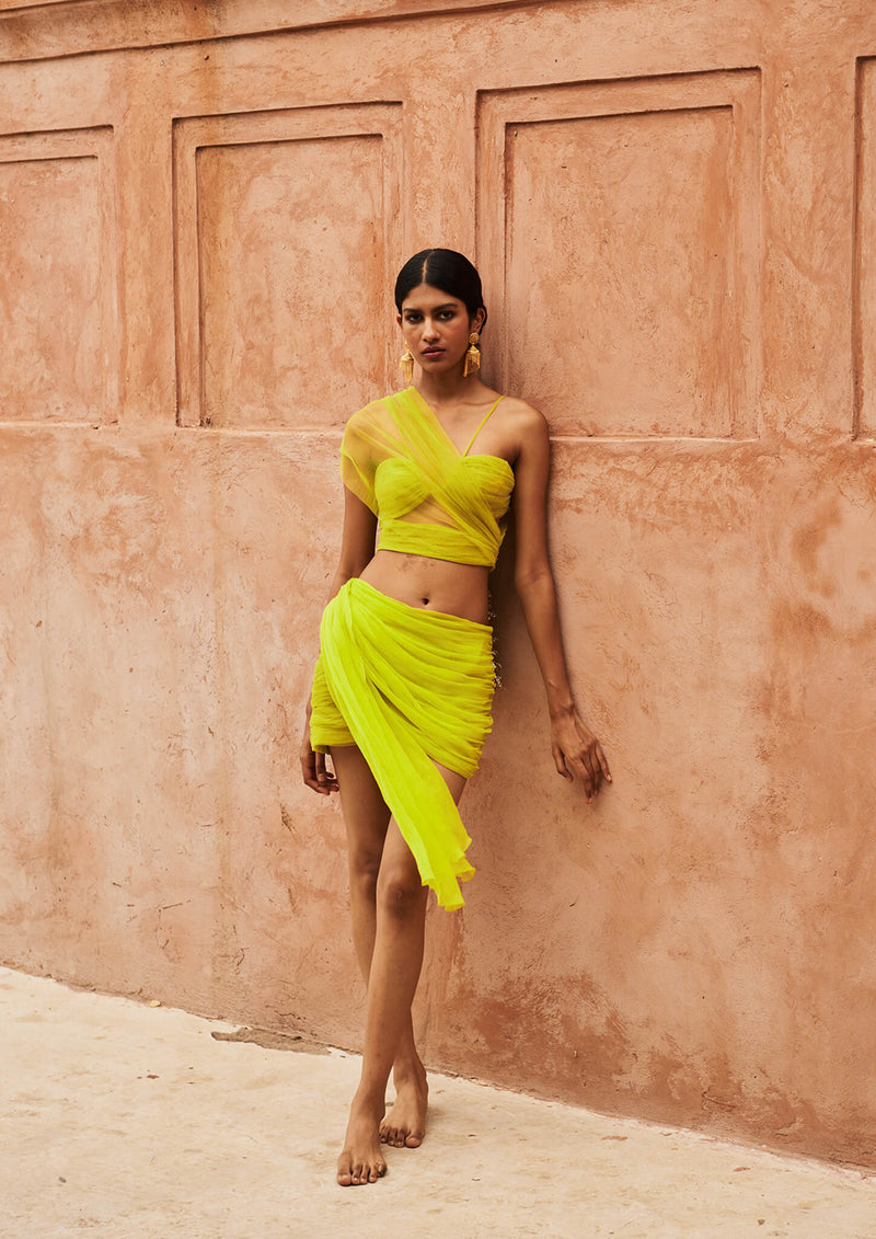 Asymmetric Draped Sari Crop Top