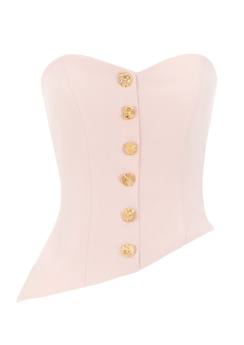 Asymmetric Gold Button Crepe Corset Top