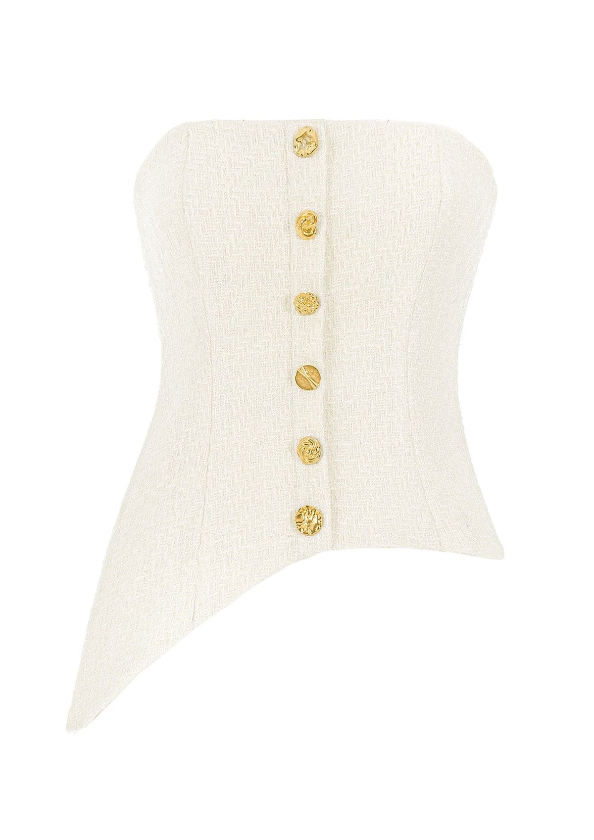 Monika Dimova - Asymmetric Gold Button Tweed Corset Top – MADAMVOYAGE