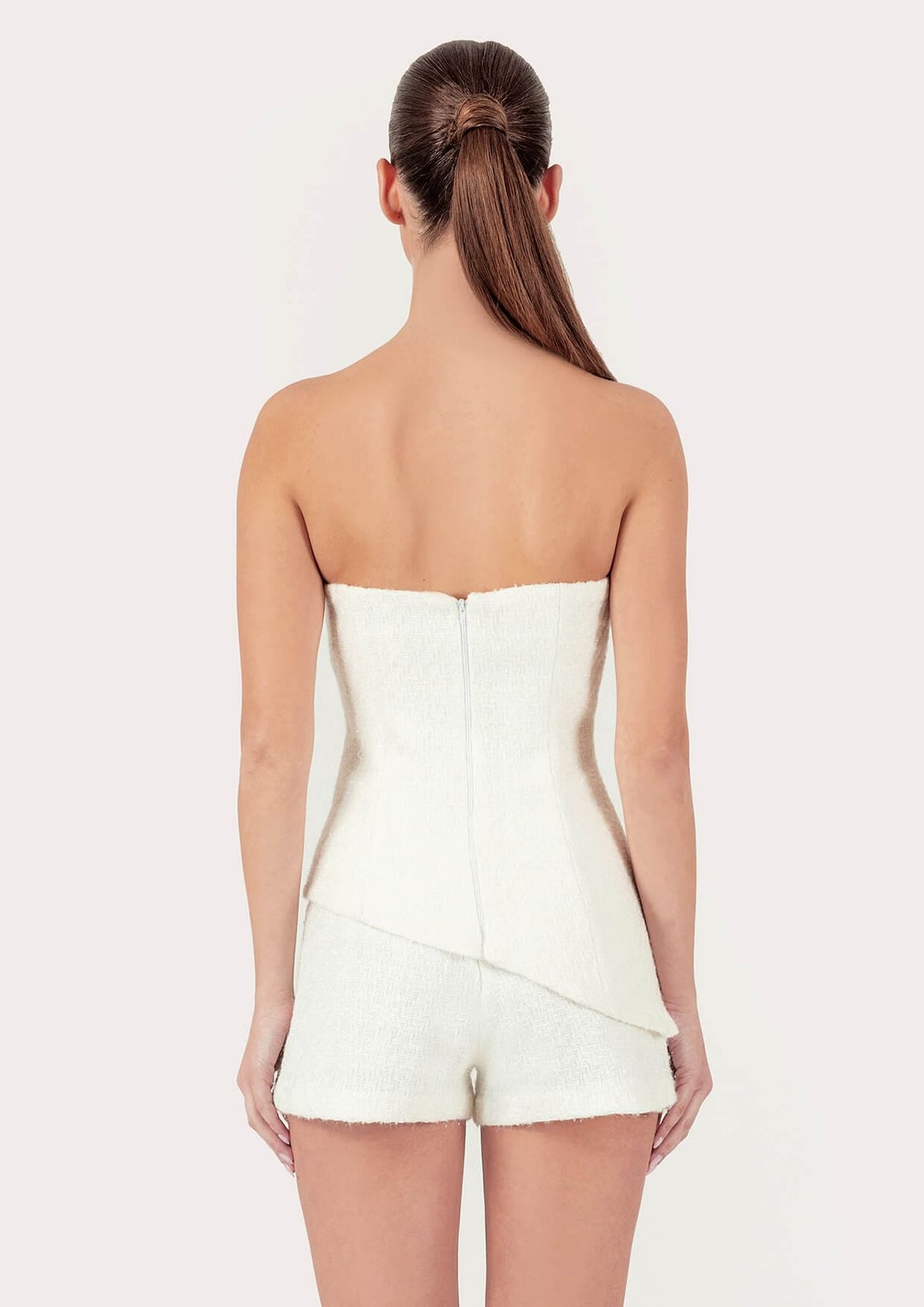 Monika Dimova - Asymmetric Gold Button Tweed Corset Top – MADAMVOYAGE