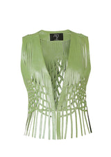 Attalea Woven Fringed Leather Vest 