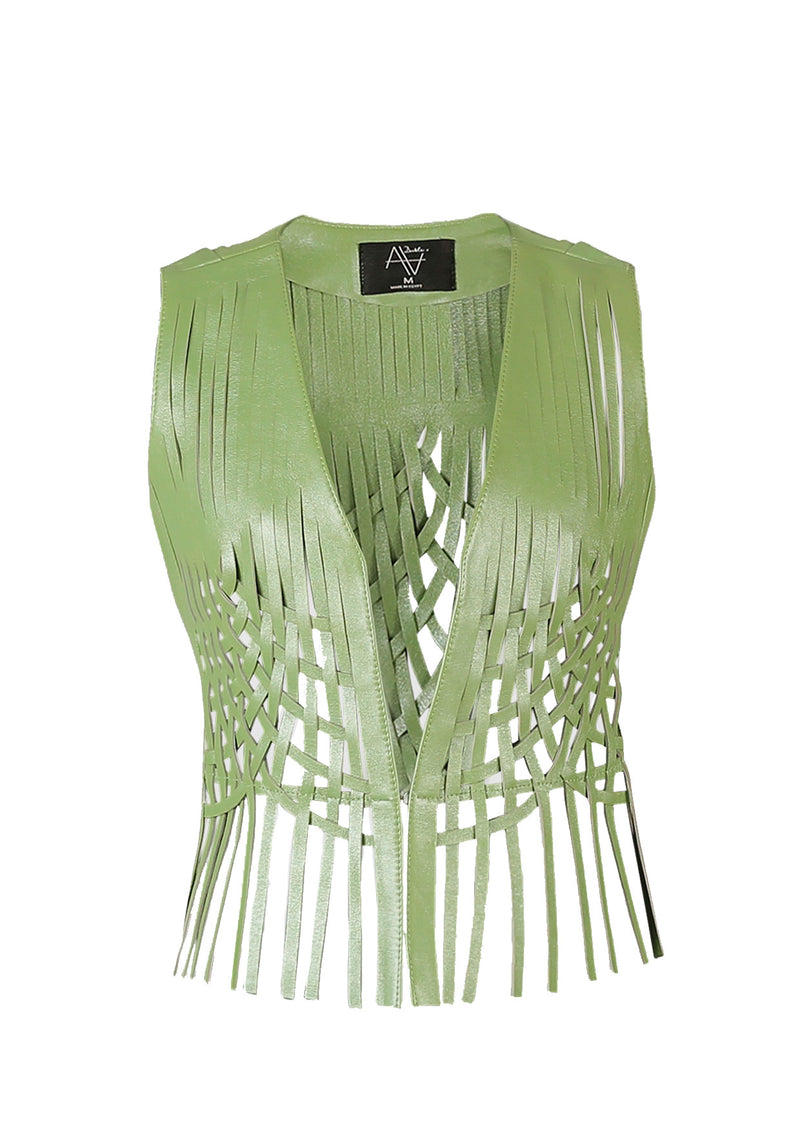 Attalea Woven Fringed Leather Vest 