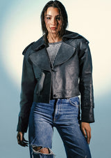 Audax Cropped Washed Leather Jacket