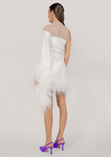 Aurora Feathered Asymmetric Crepe Mini Dress