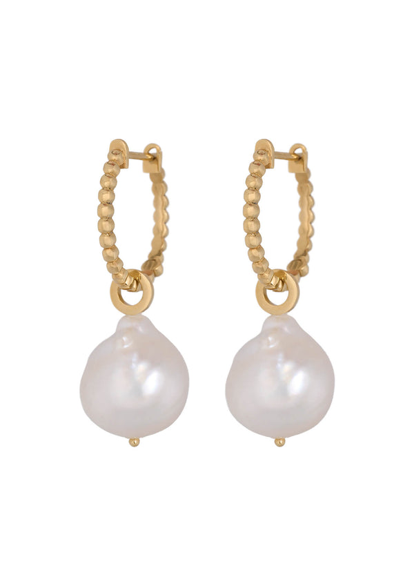 Baroque Beaded Hoops Gold Pearl Earrings