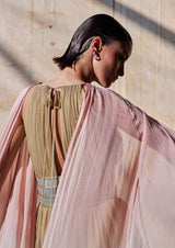 BeltedCape-SleevesTulleMaxiKaftanDress-