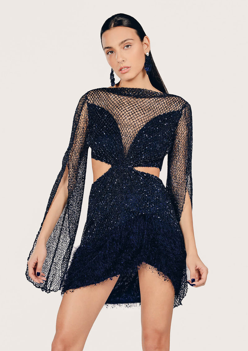 Blair Cut-Out Sparkling Feathered Mini Dress