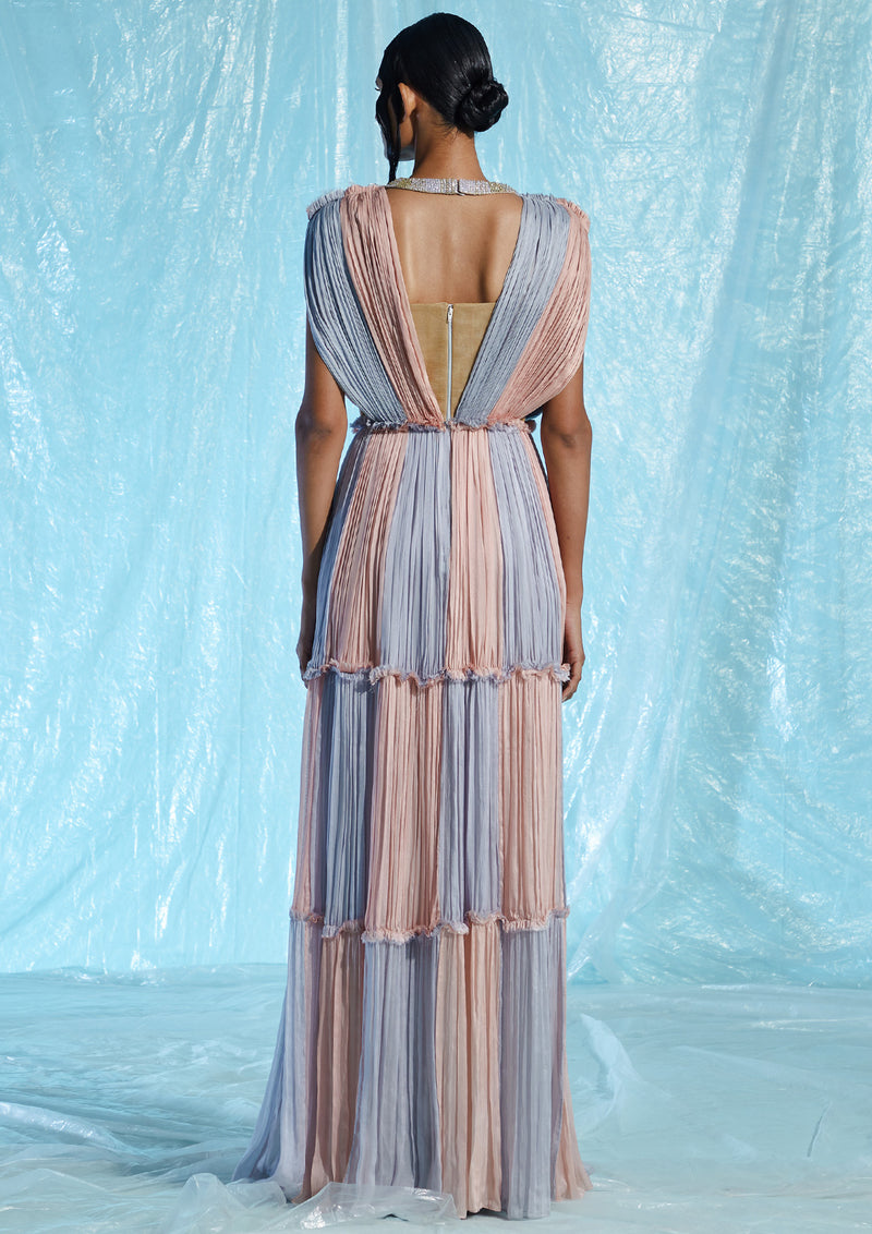 Colourblocked Sequinned Chiffon Maxi Dress