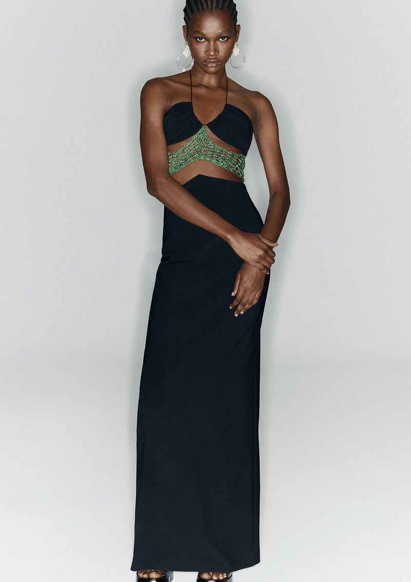 crepe maxi dress Viscose with draping and open back Color: Green RASARIO Online Boutique 38 (FR) / Green our dress combines a form Cloud White Crepe Button Camille