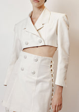 Cropped Oversized Shoulders Chain Crepe Jacket