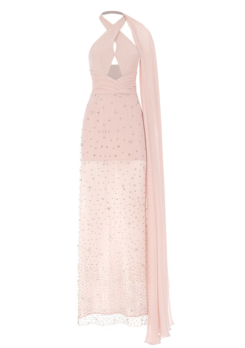 Monika Dimova - Crystal Embellished Asymmetric Silk Maxi Dress MADAMVOYAGE Monika Dimova - Crystal Embellished Asymmetric Silk Maxi Dress MADAMVOYAGE