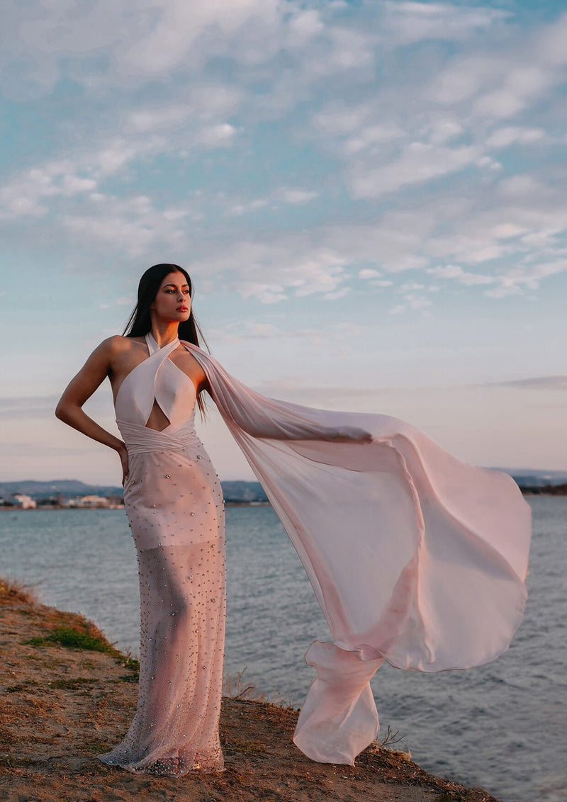 Monika Dimova - Crystal Embellished Asymmetric Silk Maxi Dress MADAMVOYAGE Monika Dimova - Crystal Embellished Asymmetric Silk Maxi Dress MADAMVOYAGE