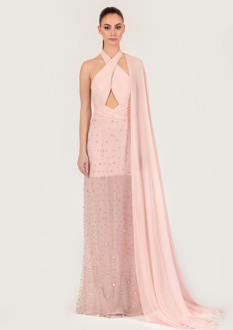 Monika Dimova - Crystal Embellished Asymmetric Silk Maxi Dress MADAMVOYAGE Monika Dimova - Crystal Embellished Asymmetric Silk Maxi Dress MADAMVOYAGE