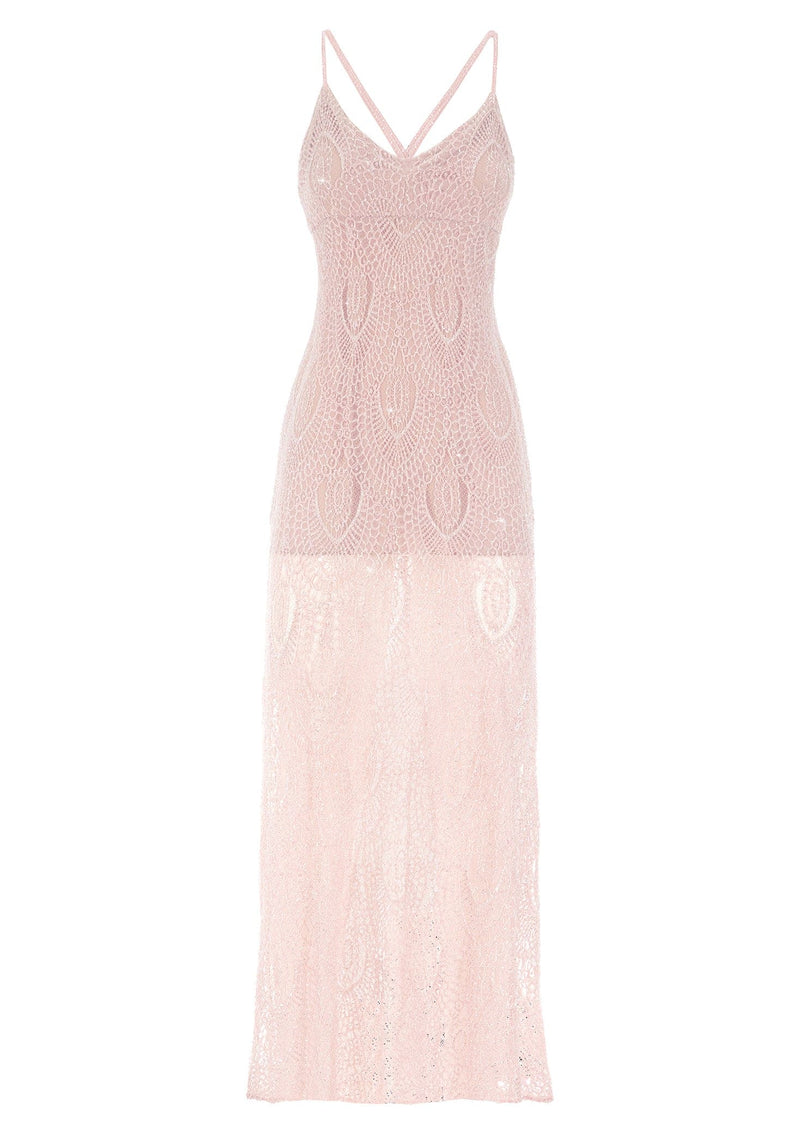 lace embellished maxi dress Beau | ECRU Lace Embellished Crew-Neck Maxi Dress With Draped Detail