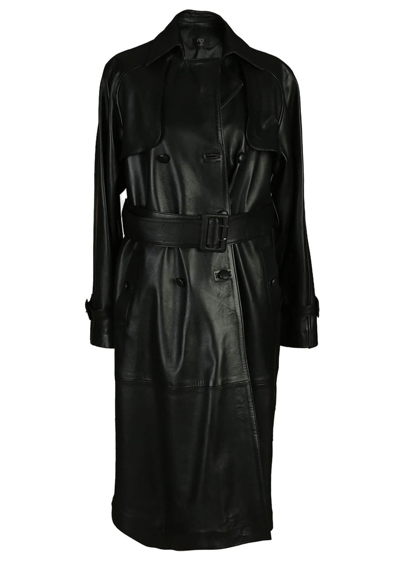 Dahlia Collared Leather Trench Coat