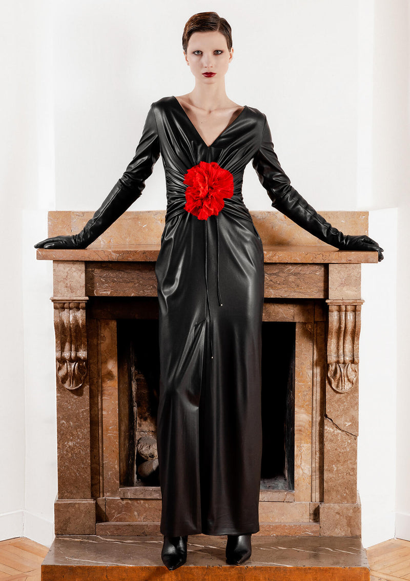 vegan leather maxi dress Rosalie Faux Leather Maxi Dress - Burgundy