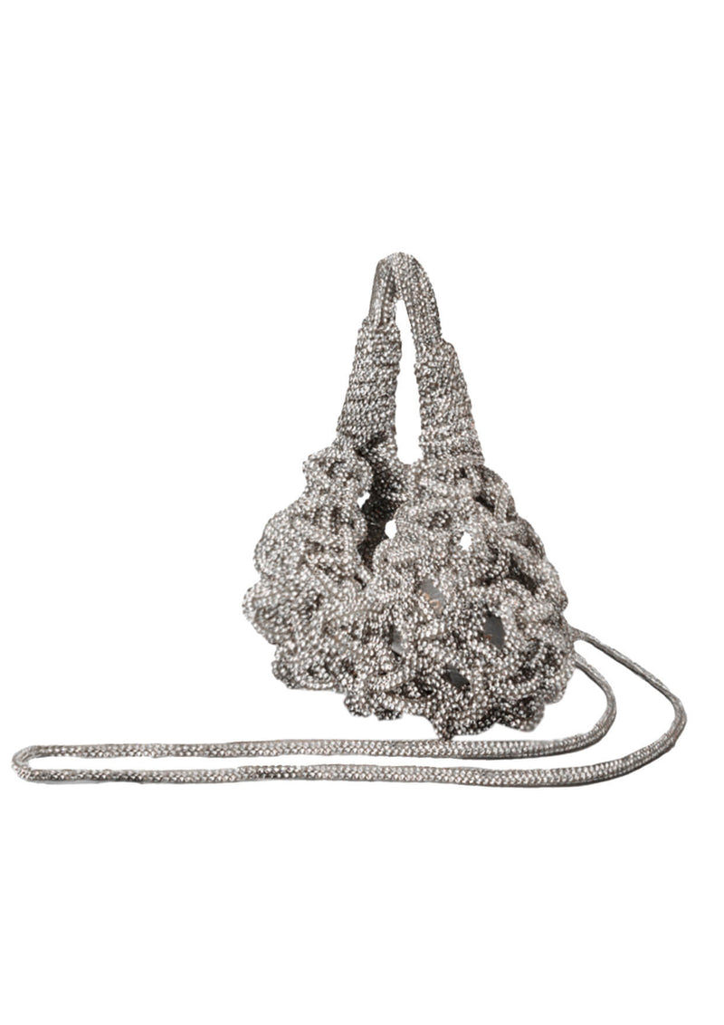 Diamond Crystal-Studded Micro Woven Handbag