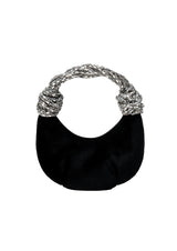 Diamond Velvet Mini Jewelled Half-Moon Handbag