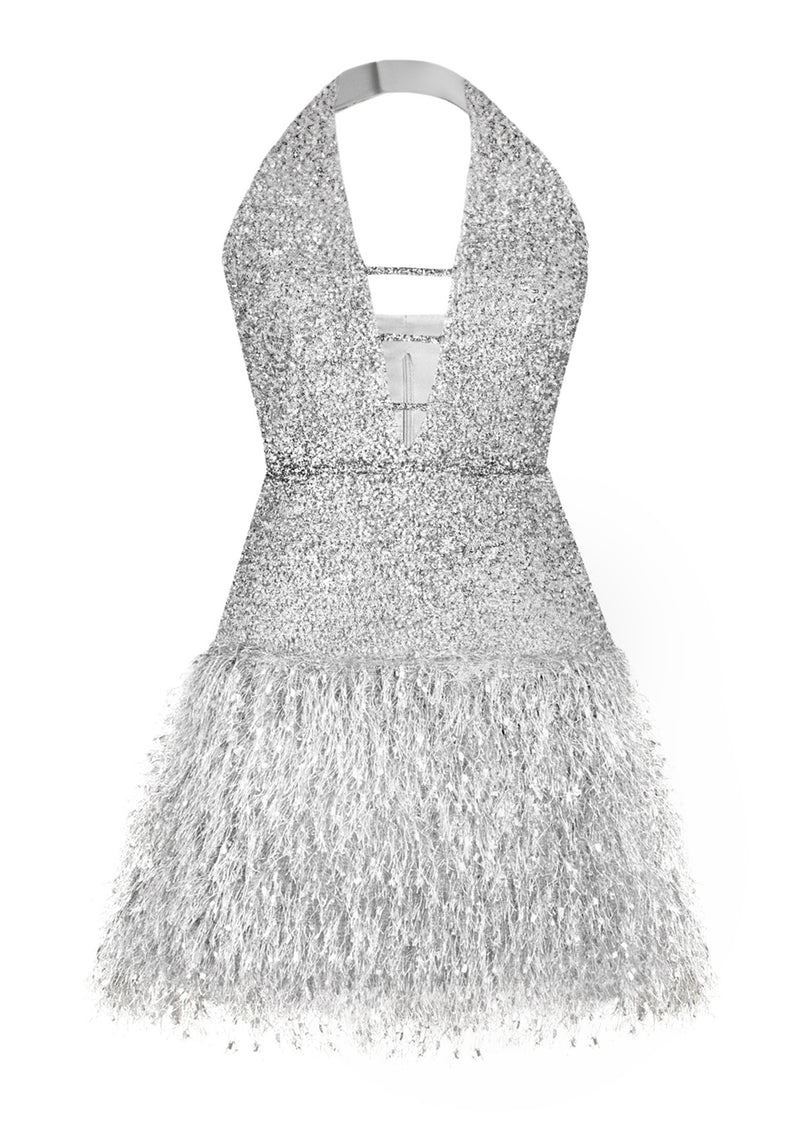 Amina Sparkling Feathered Mini Dress