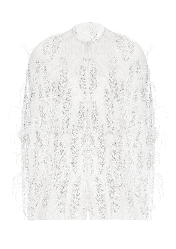 Embroidered Feather Short Cape