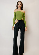 Flared Dropped Waist Wool-Mix Trousers