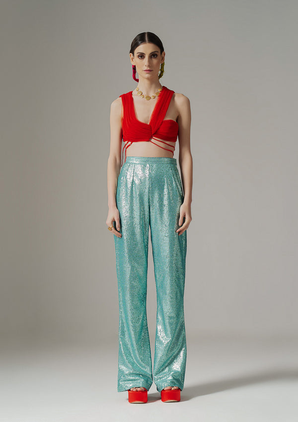 Flared Sequin Wide-Legged Trousers