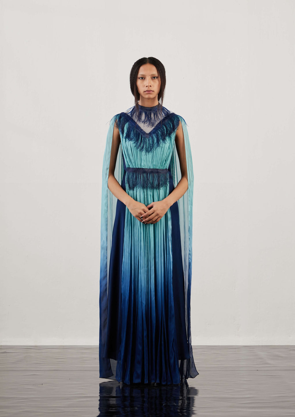 AKHL - Fringed Caped Chiffon Kaftan Maxi Dress MADAMVOYAGE AKHL - Fringed Caped Chiffon Kaftan Maxi Dress MADAMVOYAGE