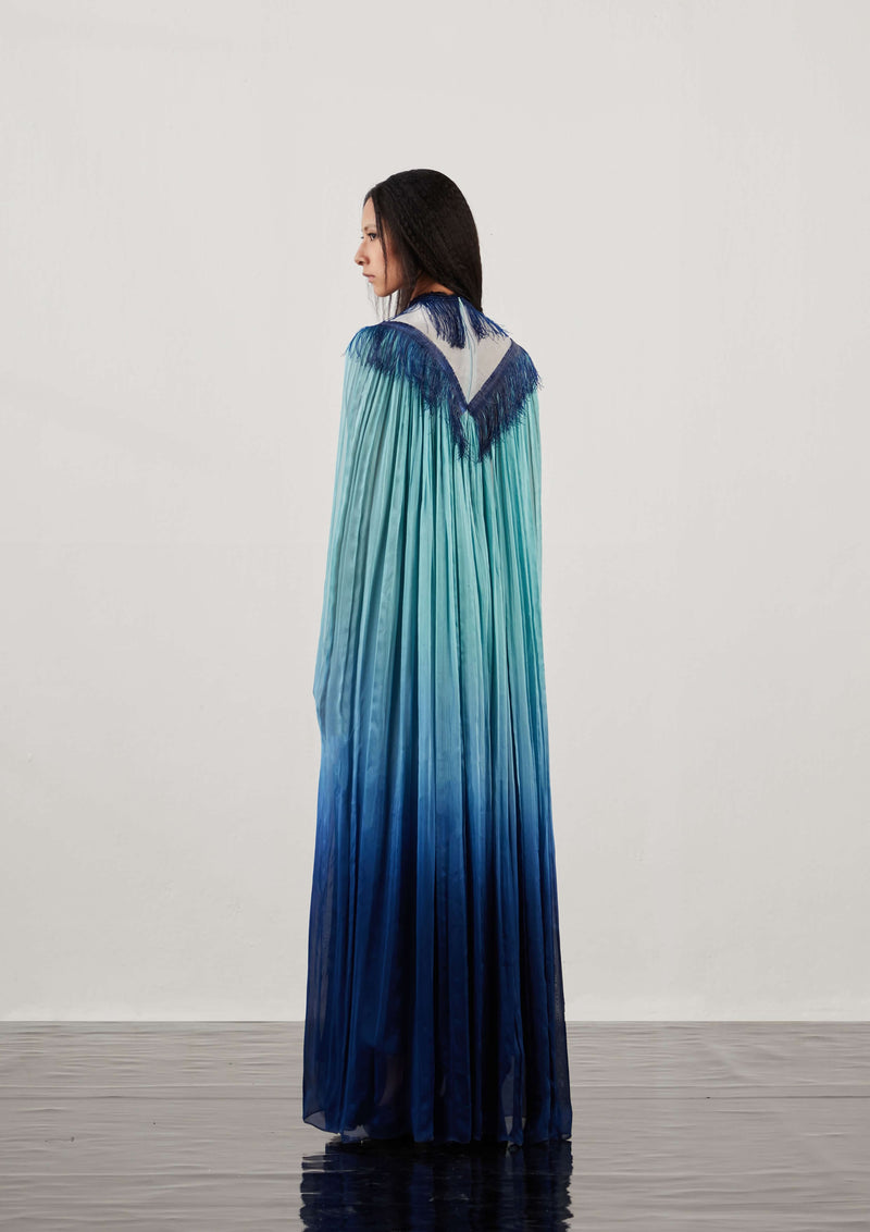 AKHL - Fringed Caped Chiffon Kaftan Maxi Dress MADAMVOYAGE AKHL - Fringed Caped Chiffon Kaftan Maxi Dress MADAMVOYAGE