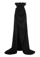 Full-Length Paper Bag Waist Satin Skirt
