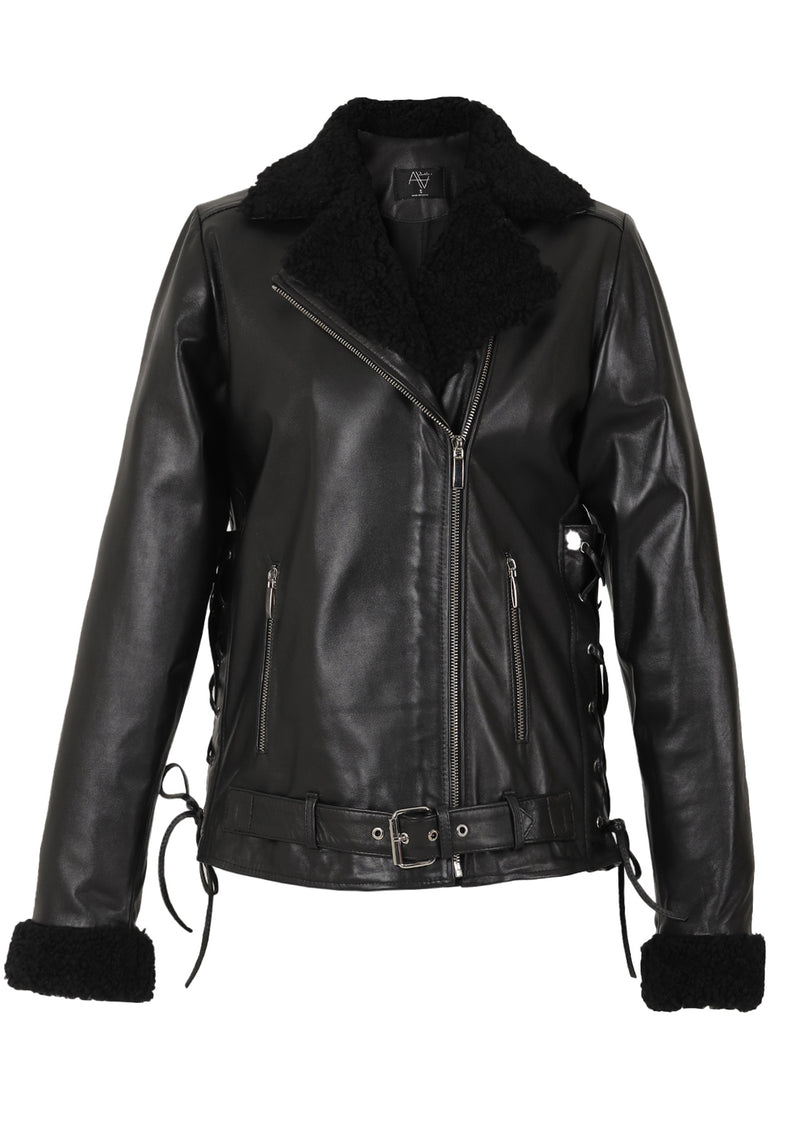 Gaia Shearling Leather Biker Jacket