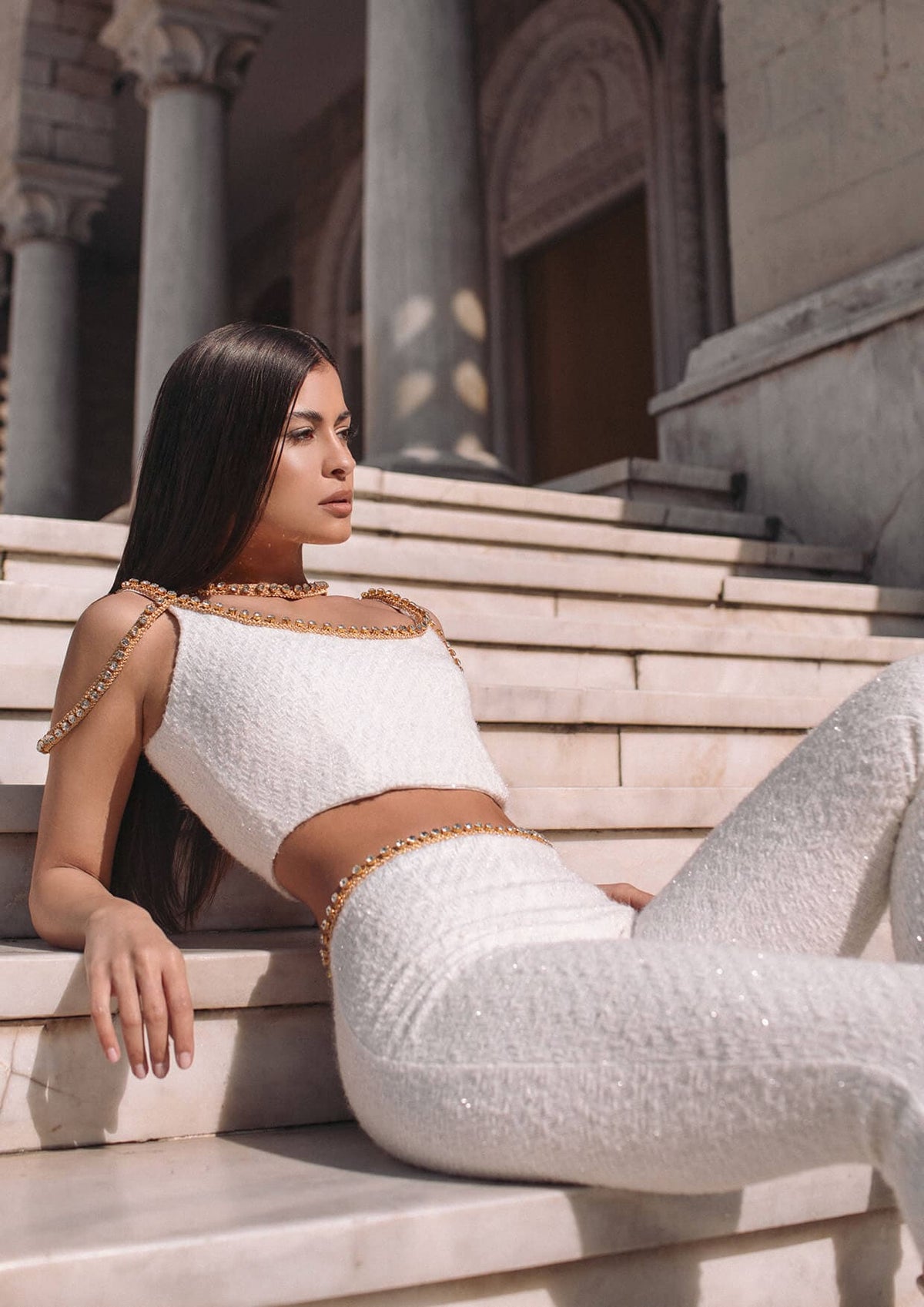 Monika Dimova - Gold Thread Embroidered Tweed Crop Top – MADAMVOYAGE